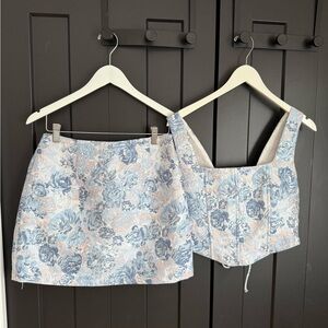 YELLOW THE LABEL Floral Two-Piece Set in Blue and White